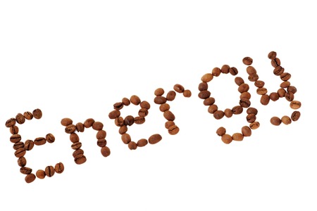 A diagonal  word Energy made of coffee beans isolated on white.の写真素材