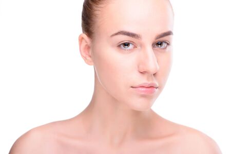 Beauty of health young woman. Isolate on white backgroundの写真素材