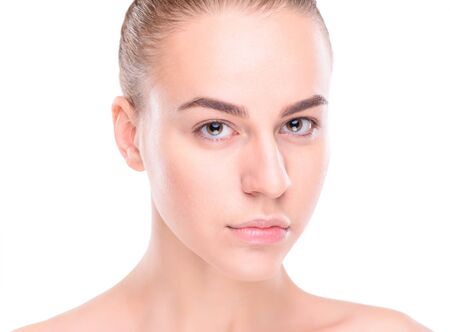 Beauty of health young woman. Isolate on white backgroundの写真素材