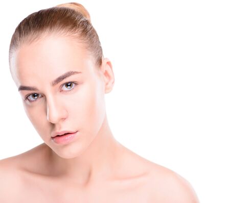 Beauty of health young woman. Isolate on white backgroundの写真素材
