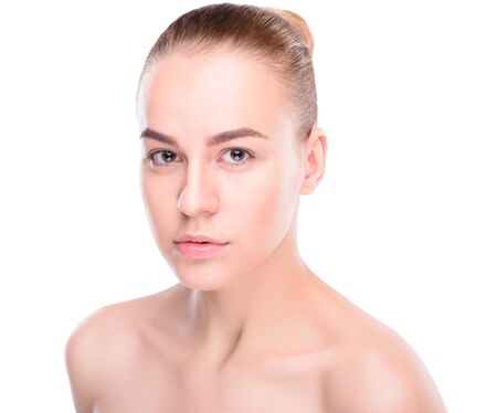 Beauty of health young woman. Isolate on white backgroundの写真素材