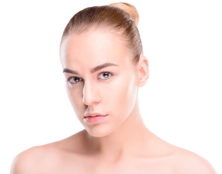 Beauty of health young woman. Isolate on white backgroundの写真素材