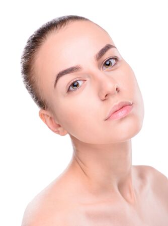 Beauty of health young woman. Isolated on white backgroundの写真素材