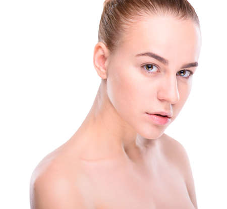 Beauty of health young woman. Isolate on white backgroundの写真素材