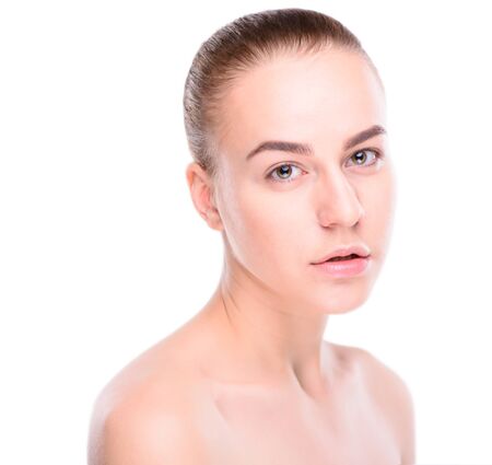 Beauty of health young woman. Isolate on white backgroundの写真素材