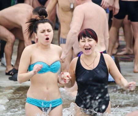 Swimming in the ice-hole. Feast of the Epiphany