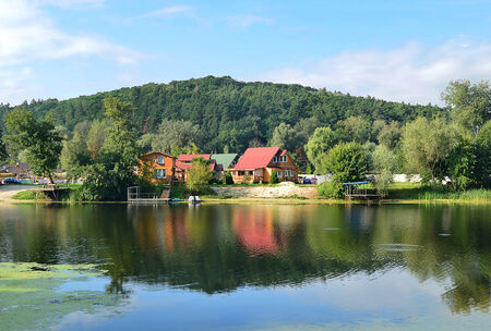 River and forest landscape. Seversky Donets River, oak groveの写真素材