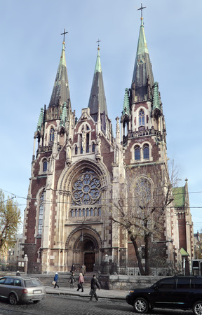 City landscape. Church, temple. Lviv, Ukraine. Catholic church of St. Olha and Elizabethの写真素材