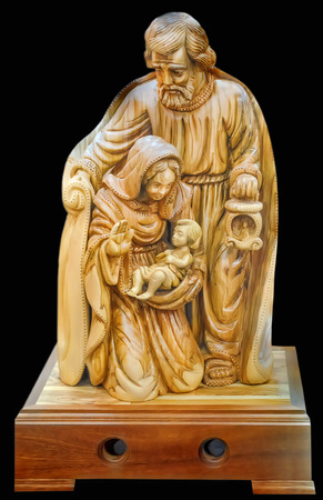 Joseph and the Blessed Virgin Mary with the baby Jesus Christ in her arms. Statuette in Bethlehem city store, Palestineの写真素材