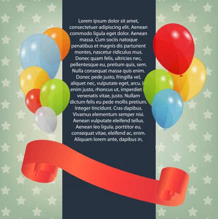 birthday card with colored balloons, vector illustrationのイラスト素材