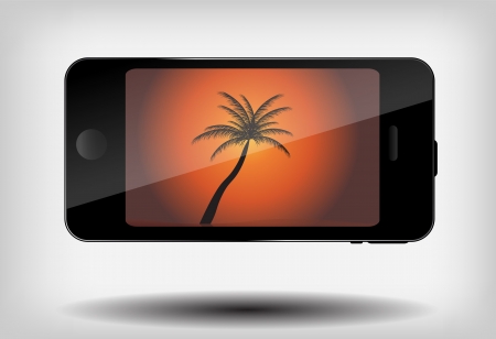 Abstract mobile phone with summer background and palm tree vectoのイラスト素材