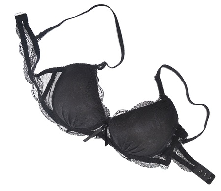 Female black lace bra isolated on white backgroundの写真素材