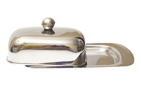 metal butter can isolated on whiteの写真素材