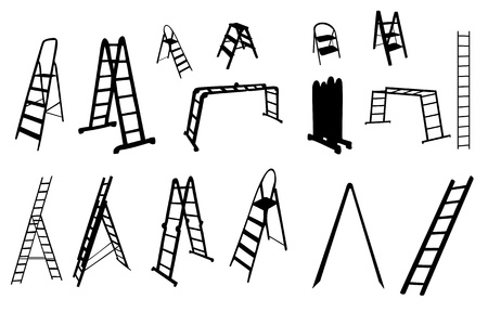 set of ladder silhouette illustration のイラスト素材