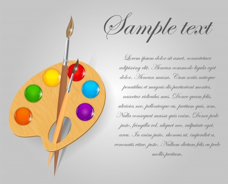 Wooden art palette with paints and brusheのイラスト素材