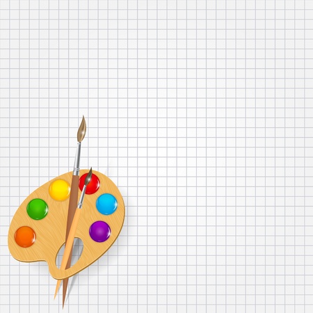 Wooden art palette with paints and brushのイラスト素材