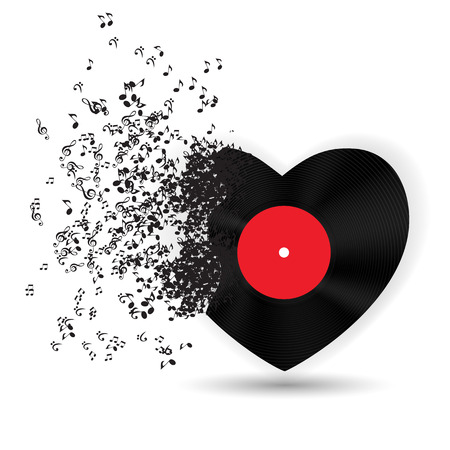 Happy Valentines Day Card  with Heart, Music Notes. Vector Illustrationのイラスト素材