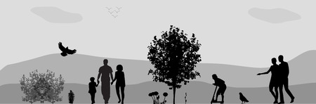 People Walk in the Park Illustration.のイラスト素材