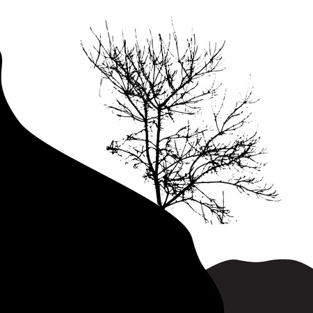 Tree Silhouette Isolated on White Backgorund. Vecrtor Illustrationのイラスト素材