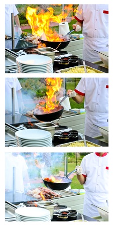Set of Chef Prepares on Fire.の写真素材