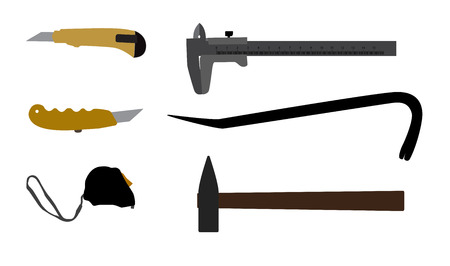 Building tools hammer, screwdriver, tape measure  Vector Illustrのイラスト素材