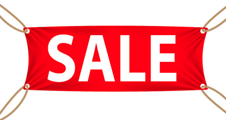 Textile banners with Sale Text Suspended by Ropes on all Four Corners. Vector Illustration EPS10のイラスト素材