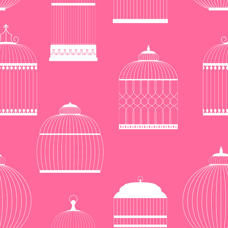 Vintage Birdcages Silhouettes Seamless Pattern Vector Illustrationのイラスト素材