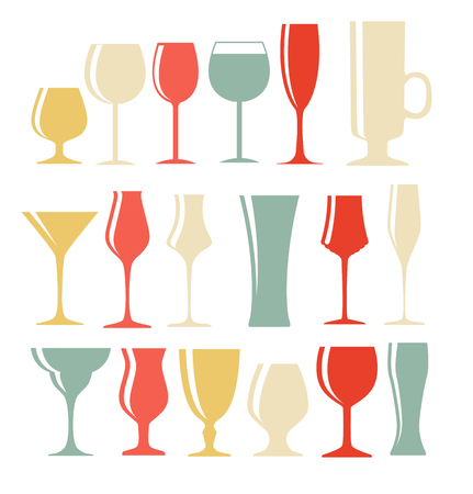 Set of Black Alcoholic Glass Silhouette Vector Illustration EPS1のイラスト素材