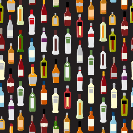 Vector Illustration of Silhouette Alcohol Bottle Seamless Patterのイラスト素材