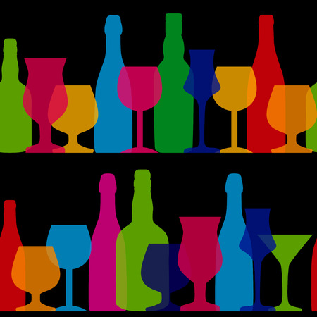 Vector Illustration of Silhouette Alcohol Bottle Seamless Patterのイラスト素材
