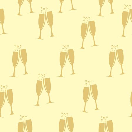 Two Glasses of Champagne Silhouette Seamless Pattern Backgroundのイラスト素材