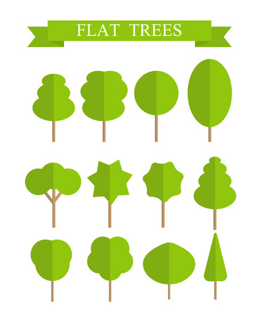 Paper Trendy Flat Trees Set Vector Illustrationのイラスト素材
