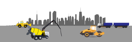 Construction Machinery in the City. Vector Illustration.のイラスト素材