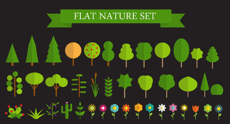 Paper Trendy Flat Trees and Flowers Set Vector Illustration EPS10のイラスト素材