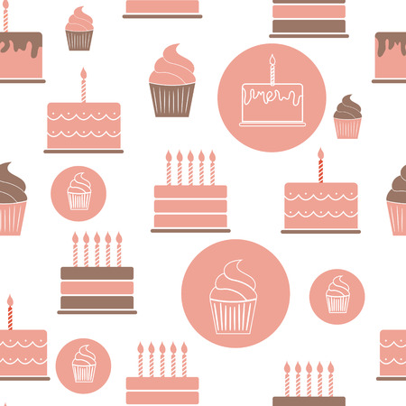 Birthday Cake Flat Seamless Pattern Background Vector Illustratiのイラスト素材