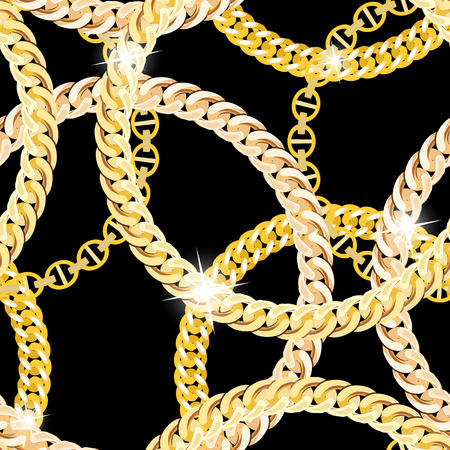 Gold Chain Jewelry Seamless Pattern Background. Vector Illustration. のイラスト素材