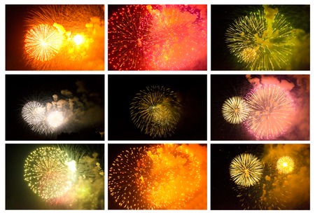 Set of Colorful Fireworks in the Night Summer Sky.の写真素材