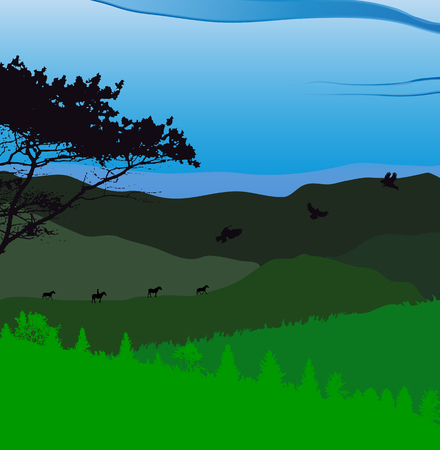Image Mountains, Landscape, Trees. Abstract Eco Banner. Vector Illustrationのイラスト素材