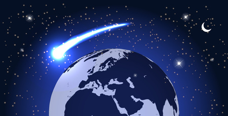 Comet Fly Around the Planet in Space. Vector Illustration. EPS10のイラスト素材