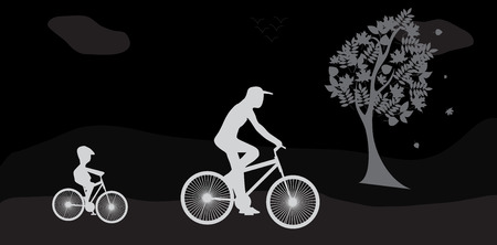 Bikers and the tree. Illustration vector.のイラスト素材