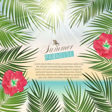 Summer Time Palm Leaf Vector Background Illustrationのイラスト素材