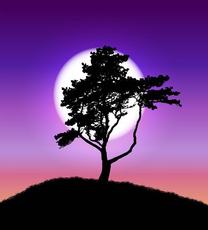 Silhouette of Tree on Sunset Background. Vector Illustration EPS10のイラスト素材