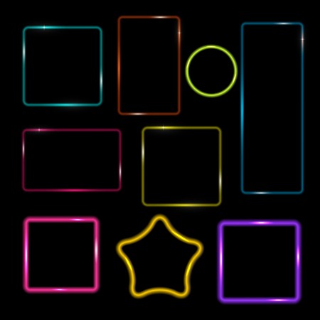 Neon Frame,  Buttons on Checkered  Abstract Transparent Background. Vector Illustration. EPS10のイラスト素材