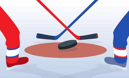 Ice Hockey Player with Stick and Puck. Vector Illustration. EPS10のイラスト素材