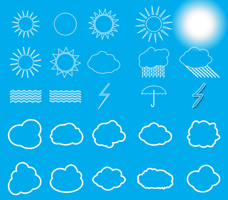 Set of nature symbols: Sun, Clouds, Thunderstorm and Umbrella. Vector Illustration EPS10のイラスト素材