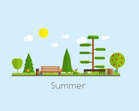 Summer Time Background in Modern Flat Design Vectorのイラスト素材