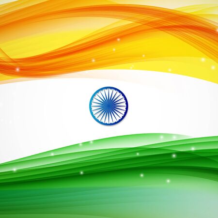 Indian Independence Day Background with Waves and  Ashoka Wheel. Vector Illustrationのイラスト素材