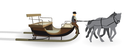 Old Wagon for the Horses with the driver. Isolated on White Background.のイラスト素材