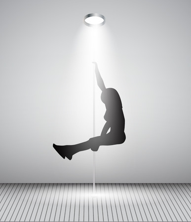 Silhouette of Dancing Striptease Girl on Pole. Vector Illustration.のイラスト素材