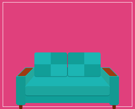 Blue Sofa Icon on Pink Background. Vector Illustration.のイラスト素材